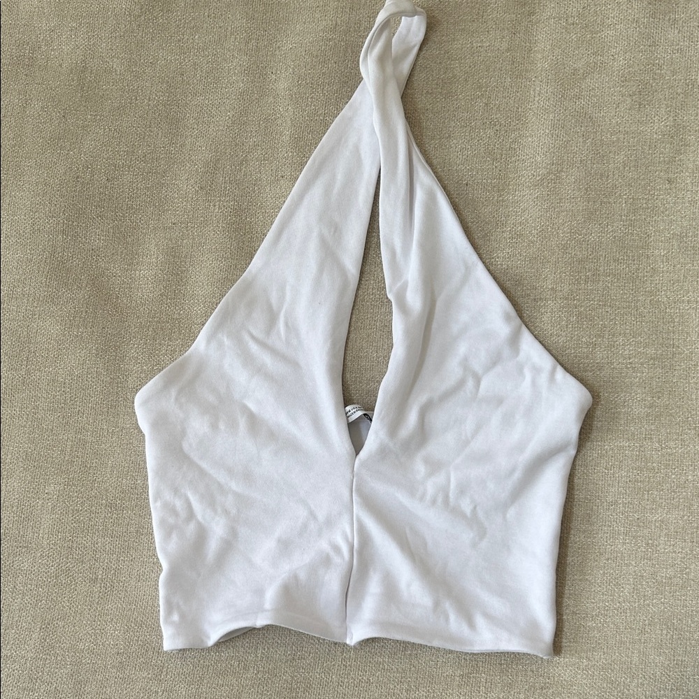 Zara White Knotted Halter Crop Top